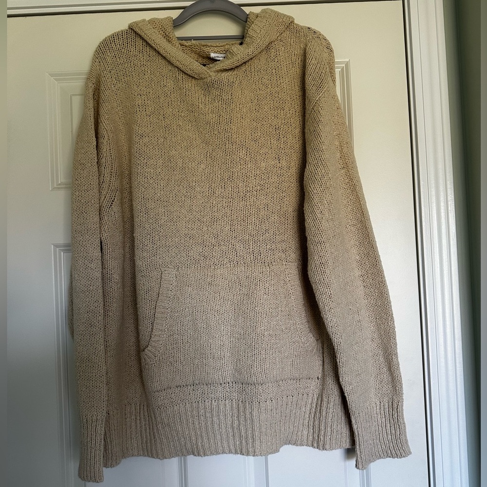 Unsubscribed Tan Oversized Knit Hoodie Sweater | Cozy Neutral | Women’s Medium - Picture 3 of 12